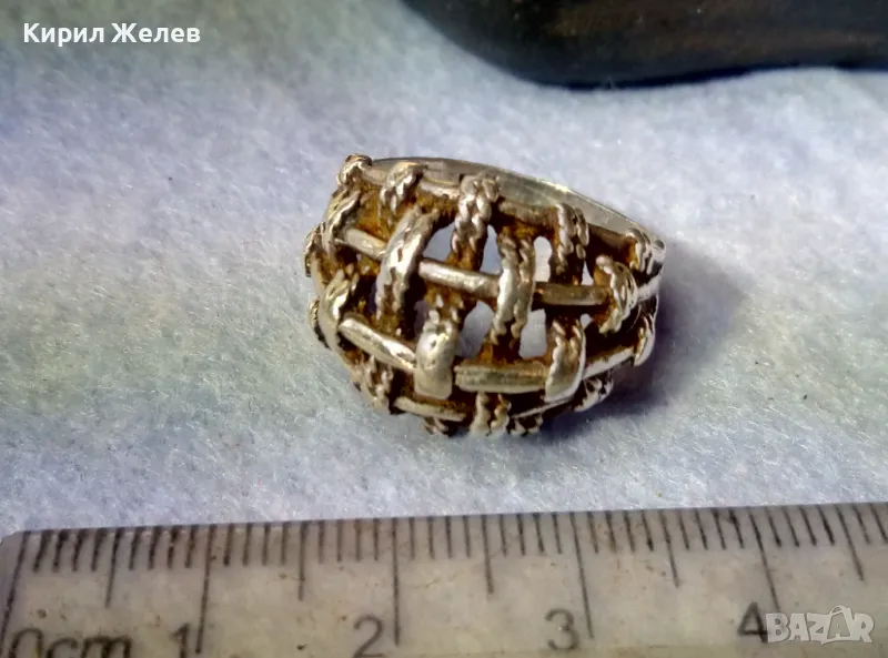 СТАР АЖУРЕН СРЕБЪРЕН ПРЪСТЕН СРЕБРО ВИСОКА ПРОБА с ИНИЦИАЛИ на МАЙСТОРА БП РЪЧНА РЕТРО РАБОТА 49966, снимка 1