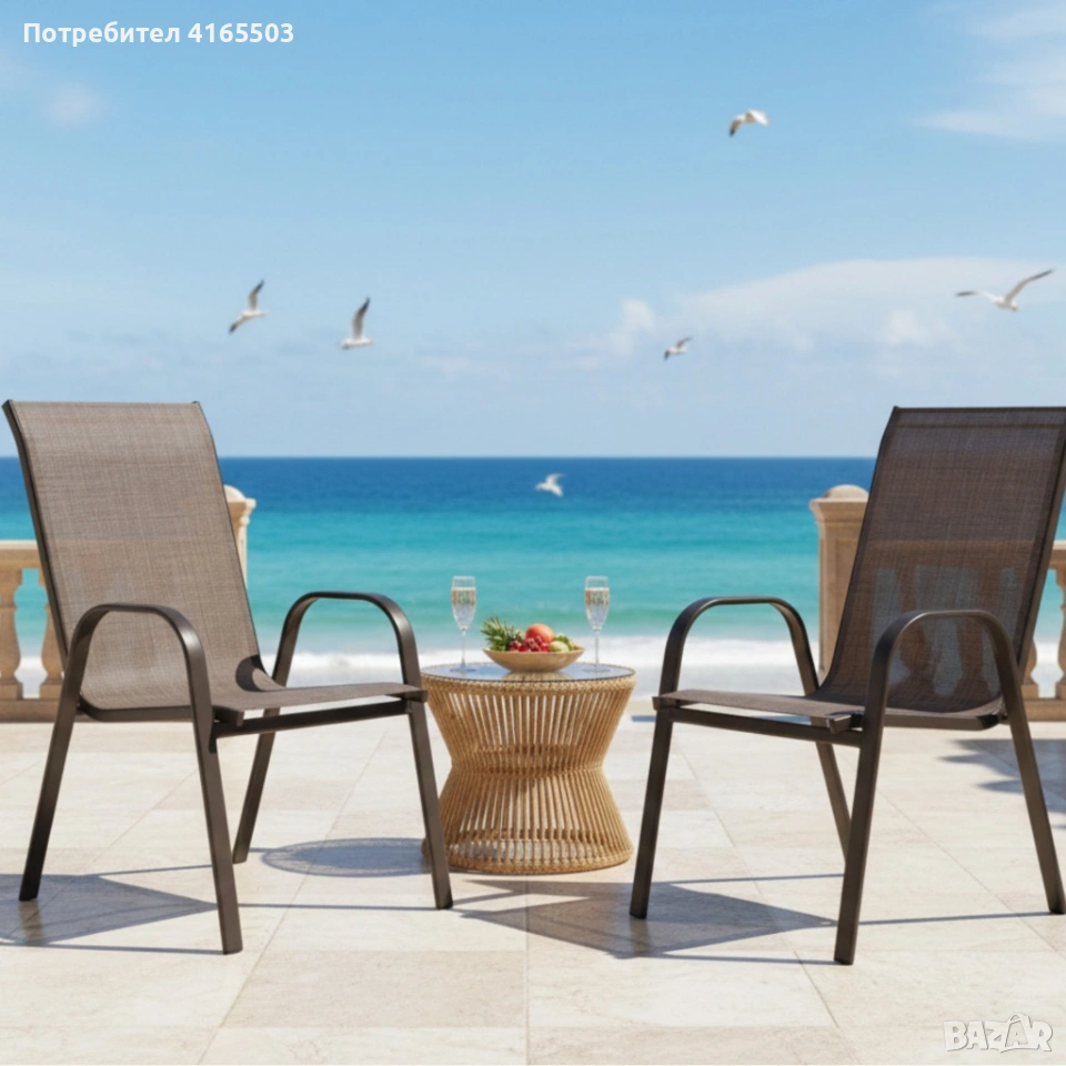 Стифиращи се градински столове от стомана и текстил – комплект 2 броя, снимка 1