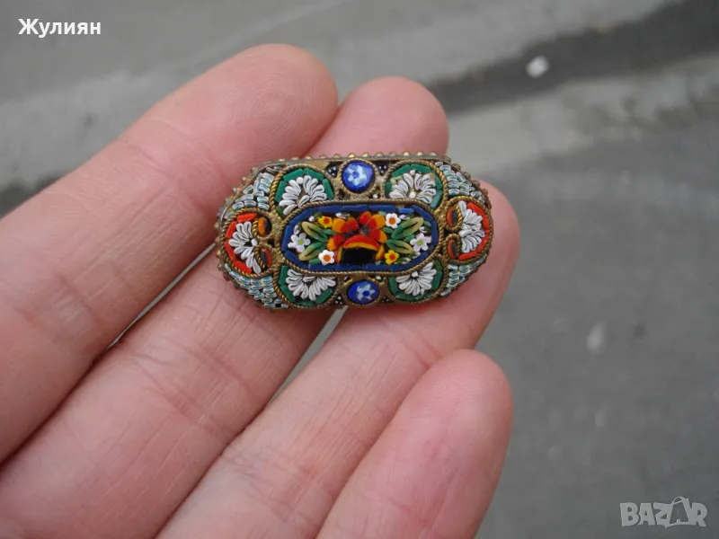 СТАРА БРОШКА ВЕНЕЦИАНСКА МОЗАЙКА , снимка 1