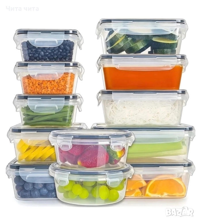 Комплект от 12 кутии за храна за обяд – пластмасови контейнери с капаци, снимка 1