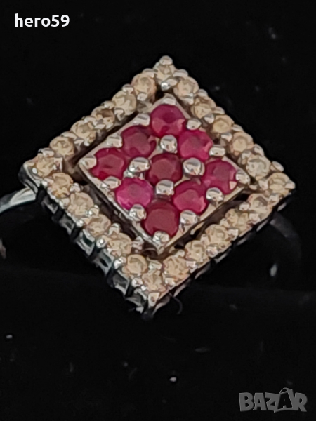 Дамски златен 18 к.пръстен с рубини и брилянти, снимка 1