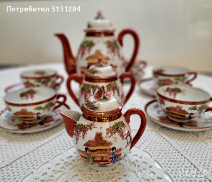 Старинен сервиз за кафе Amari Гейша литофания Япония 30-те, снимка 1