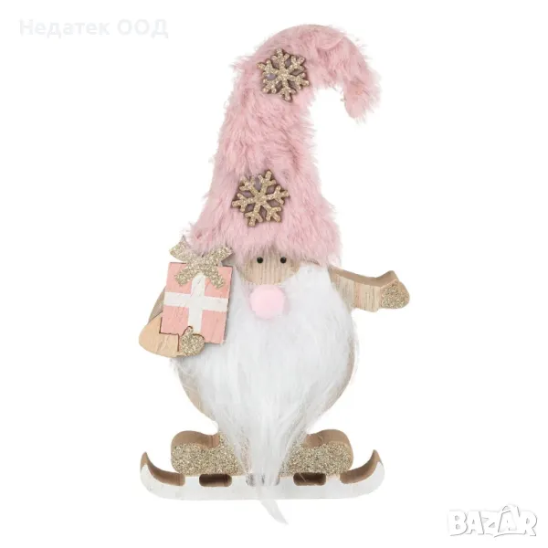 "Коледна декоративна дървена украса, Гном, Бял, 17 см  ", снимка 1