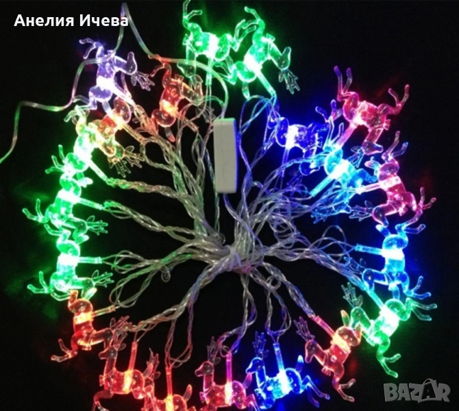 Многоцветни коледни LED лампички с еленчета с щепсел - Многоцветни, дължина - 5м ,28бр лампички. , снимка 1