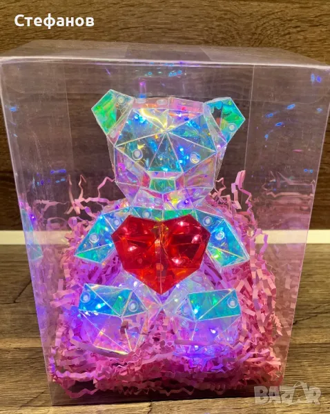 Светещо мече в дизайнерска опаковка, 3D LED, годишнина, рожден ден, подарък, снимка 1