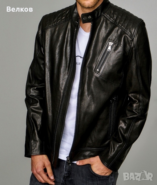 Мъжко кожено яке от естествена кожа - черно - размер XL, снимка 1