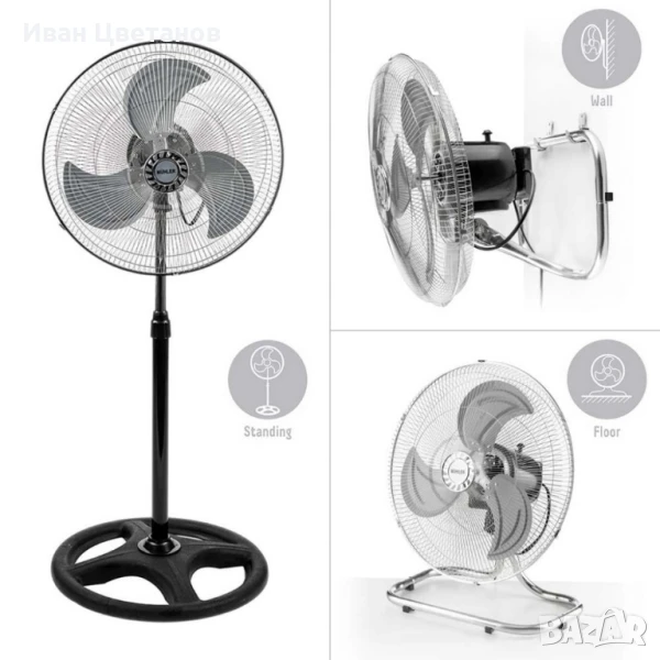 Вентилатор на стойка 18''Muhler FM-8138D 3в1, 70W, индустриален, на стойка, стена, под, снимка 1