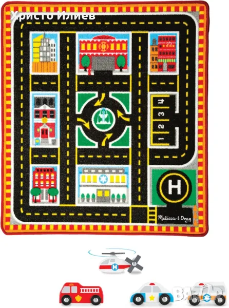 Детско килимче Melissa and Doug с дървени превозни средства, снимка 1