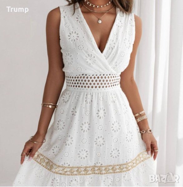 Елегантна рокля, бродерия цвят бял , снимка 1