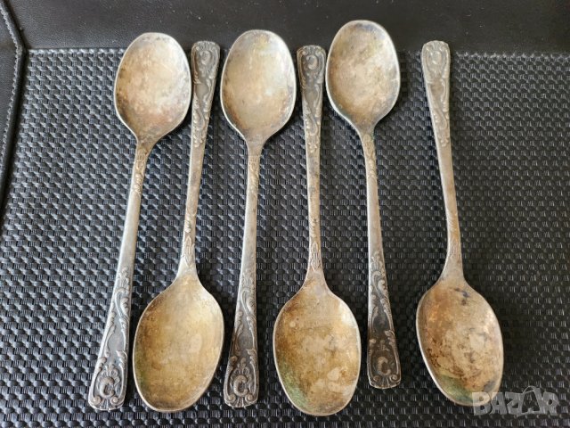 лъжички за чай / за кафе, 2 комплекта по 6 броя, посребрени от мелхиор, нови, произведени в СССР, снимка 5 - Прибори за хранене, готвене и сервиране - 39106975