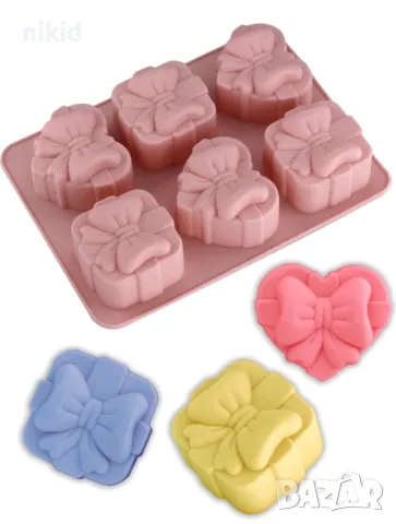 6 сърце сърца квадрат кутия с пандела силиконов молд форма фондан шоколад гипс сапун кексче десерт