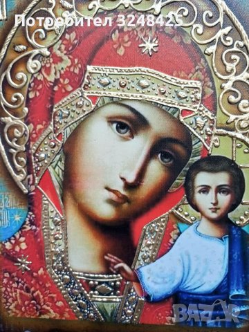 Икона на платно А4 на Пресвета Майка Богородица Закрилница - ръчна изработка . Модел Б., снимка 6 - Икони - 42689222