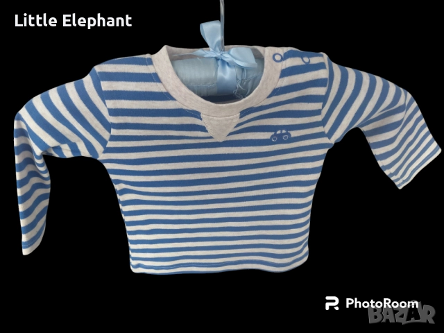 Блузка с дълъг ръкав за 3-6 мес момченце синьо и бежово райе"Tiny little car",Англия/нова