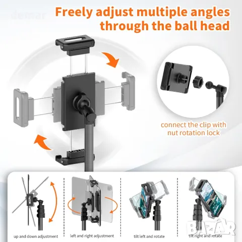 XXZU Стойка за таблет, статив, 182 см с 360° сферична глава, устройства 5.12-11.05”, снимка 3 - Селфи стикове, аксесоари - 50421262