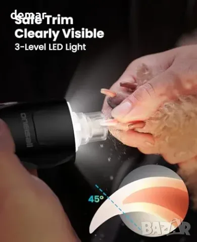 oneisall Oneisall Dog Nail Grinder с 360° LED светлина и 40 dB, тихa шлайф машина за нокти на, снимка 3 - За кучета - 55850029