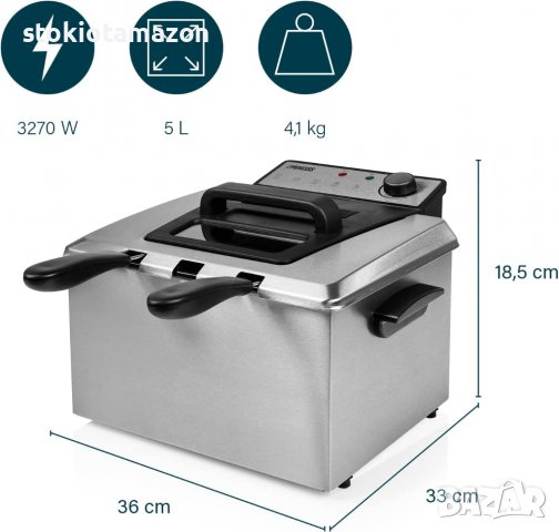 Двоен фритюрник Princess - 3270 вата, 5 литра, термостат, 3 кошници за пържене, студена зона, снимка 3 - Фритюрници - 38832957