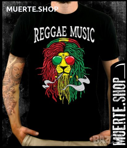 Черна тениска с щампа REGGAE MUSIC LION