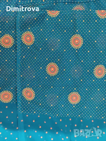 Турски шал/ парео в цвят тюркоаз и мотиви слънце - 210 x 90 см