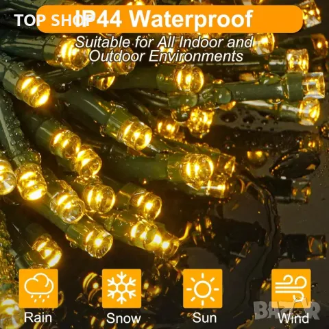 Realky коледни лампички, 41,2 м, 320LED водоустойчиви, с 8 режима, дистанционно, (топло бяло), снимка 6 - Декорация за дома - 49333036