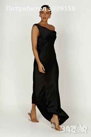 Черна сатенена рокля MESHKI- Maxi Dress с етикет, снимка 3 - Рокли - 55901373