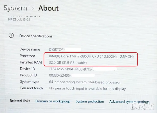 HP ZBook 15 G6/Intel Core i7-9850H/16GB RAM/512GB SSD/NVidia Quadro T1000 4GB/15.6 IPS Full HD, снимка 13 - Лаптопи за работа - 47951746
