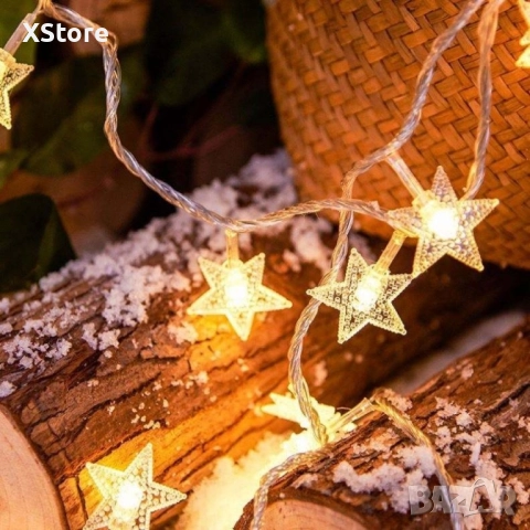 Светещи коледни LED лампички със звездички с щепсел., снимка 6 - Лед осветление - 52440105