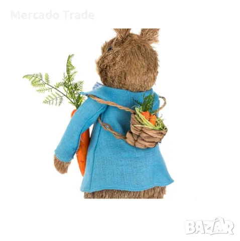 Великденско зайче Mercado Trade, Със синьо яке, Морков и кошница, 80 см, снимка 3 - Декорация за дома - 49652852