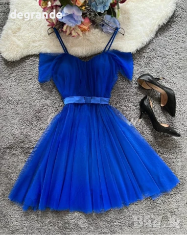 Синя тюлена дамска рокля