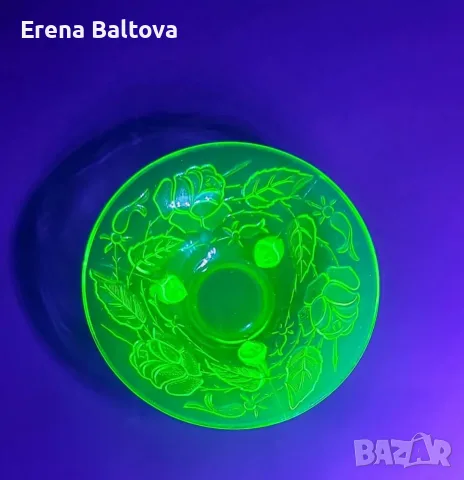 🌿🌱🍃 Старинна  фруктиера вазелиново ураново стъкло, снимка 5 - Антикварни и старинни предмети - 55973648