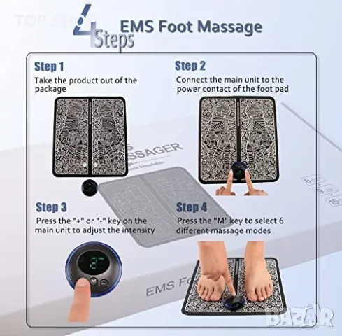 Нов сгъваем преносим електронен мускулен стимулатор за масаж крака, снимка 6 - Масажори - 49622058