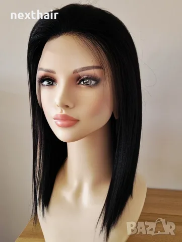 Естествена бразилска черна перука 40 см с Lace Front 13×4 – елегантност и естествен вид, снимка 9 - Аксесоари за коса - 55924799