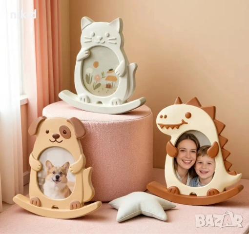 сет Куче Коте Котка Динозавър рамка за снимка клатушка силиконов молд форма смола гипс декор украса, снимка 7 - Форми - 53375528