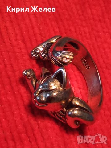 ФИГУРАЛЕН ПОСРЕБРЕН с ПЕЧАТ S925 АРТ ПРЪСТЕН КОТЕНЦЕ от БЛАГОРОДНА НЕРЪЖДАЕМА СТОМАНА 36130