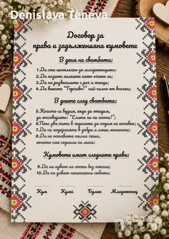 Комплект за кумове народни мотиви, снимка 3 - Подаръци за сватба - 41392173