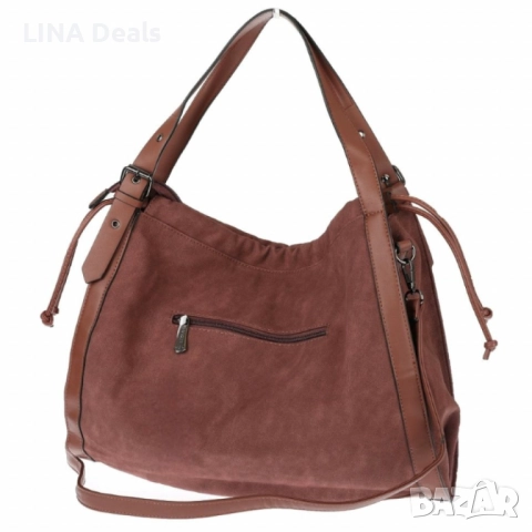 👜 Велурена дамска чанта с декоративни ленти и метални капси, снимка 6 - Чанти - 52496255