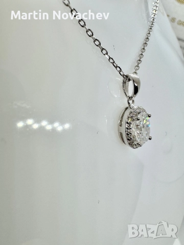 Сребърно колие с мойсанит (Диамант) 1 карат, снимка 3 - Колиета, медальони, синджири - 52933693