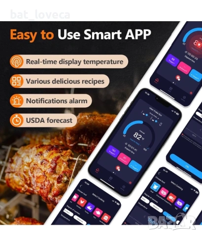 Нов Безжичен термометър за месо AIRMSEN със самостоятелна LCD дисплейна основа, снимка 5 - Прибори за хранене, готвене и сервиране - 53750983