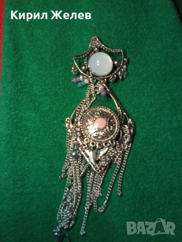 СРЕБРИСТ ОРИЕНТАЛСКИ СТИЛ МЕДАЛЬОН КОЛИЕ ОГЪРЛИЦА с БЯЛ и РОЗОВ КВАРЦ 8627