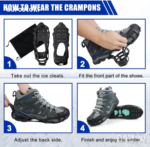 Ледени котки за обувки и ботуши за жени и мъже, за ходене по сняг, лед, противоплъзгащи се, снимка 7 - Спортна екипировка - 52134229