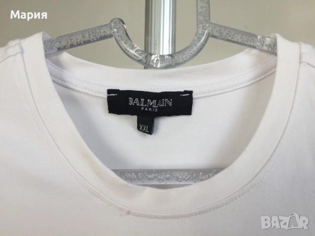 Л / ХЛ Оригинална Balmain Дамска Туника Тениска Бяла Черна Еластичен памук, снимка 5 - Тениски - 51546827