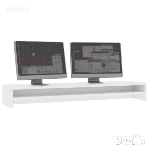 vidaXL Стойка за монитор, бяла, 100x24x13 см, инженерно дърво, снимка 4 - Стойки, 3D очила, аксесоари - 56147737