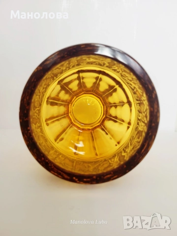 Антикварна ваза от кехлибарено стъкло със златен фриз от August Walther & Sons AG в стил Art Deco, снимка 8 - Други ценни предмети - 52285464