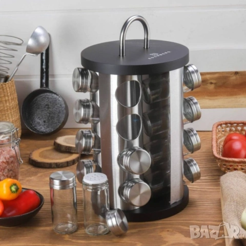 Бурканчета за подправки на стойка Edenberg EB-4027, 16 бр, Въртене на 360 гр, Черен/инокс, снимка 2 - Буркани, бутилки и капачки - 53601665