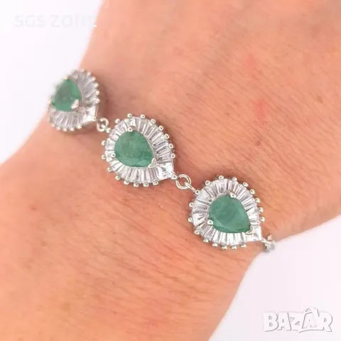 Сребърна Гривна с Топаз/Рубини/Изумруди, снимка 4 - Гривни - 49931535