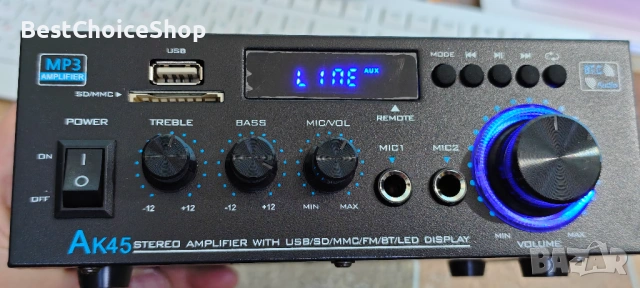 AK 45 HiFi стерео усилвател 40W x 2 Bluetooth 5.0 мини аудио приемник, снимка 4 - Ресийвъри, усилватели, смесителни пултове - 53101574