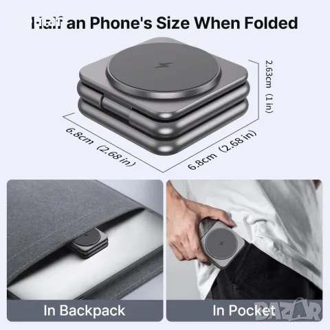 Безжично зарядно устройство KU XIU за Samsung, сгъваема магнитна 3 в 1 безжична станция за зареждане, снимка 4 - Безжични зарядни - 48496852