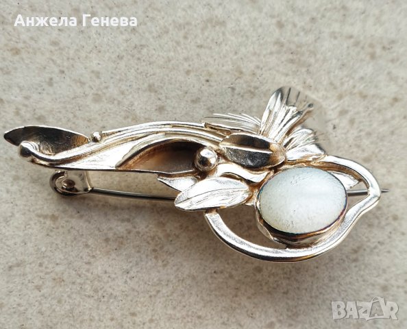 Сребърна авторска брошка със седеф, снимка 3 - Антикварни и старинни предмети - 38599024