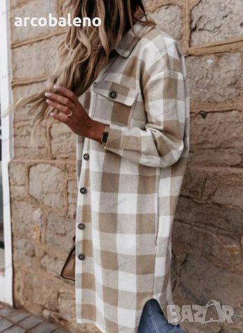 Дамско дълго карирано яке (риза), 4цвята, снимка 5 - Якета - 41809936