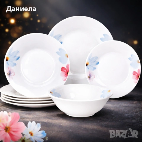 Комплект чинии 24 части с нежни цветя – Свежест и стил за всяка трапеза, снимка 5 - Сервизи - 53266143