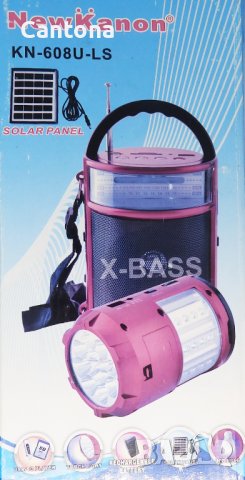 Музикална колонка New Kanon 608U-LS, AM/FM/SW Radio, USB/SD, фенер, лампа, соларен панел, акумулатор